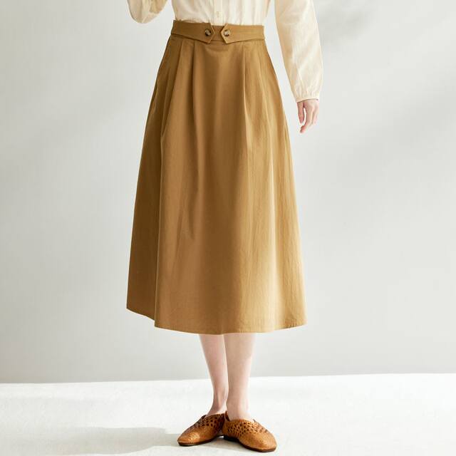 Inman pure cotton fashion retro A-line skirt for women 2024 summer high waist slim elastic waist commuter skirt umbrella skirt