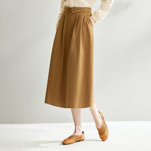 Inman pure cotton fashion retro A-line skirt for women 2024 summer high waist slim elastic waist commuter skirt umbrella skirt