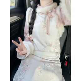 A beautiful improved cheongsam young new Chinese style velvet dress long vest two-piece suit woman