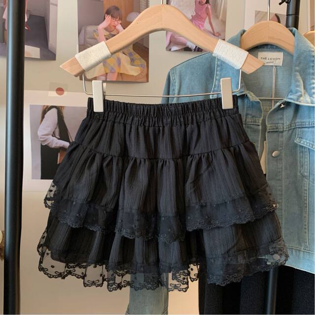 Lace fluffy cake short skirt for women in autumn new large size fat mm high waist slim small A-line gauze skirt
