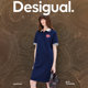 Desigual loose printed embroidered contrast ribbed polo collar short-sleeved dress summer
