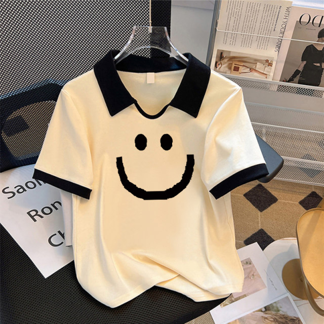 Large size polo shirt, front shoulder pure cotton short-sleeved T-shirt for women in summer, slightly fat mm fashionable and versatile slim short top
