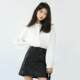 
PATAVINITY black high waist A-line PU leather skirt for women spring and autumn high waist skirt skirt temperament commuter skirt short skirt