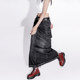 LOUZING high-waisted old black denim skirt for women 2025 spring and summer style rear slit mid-length straight skirt