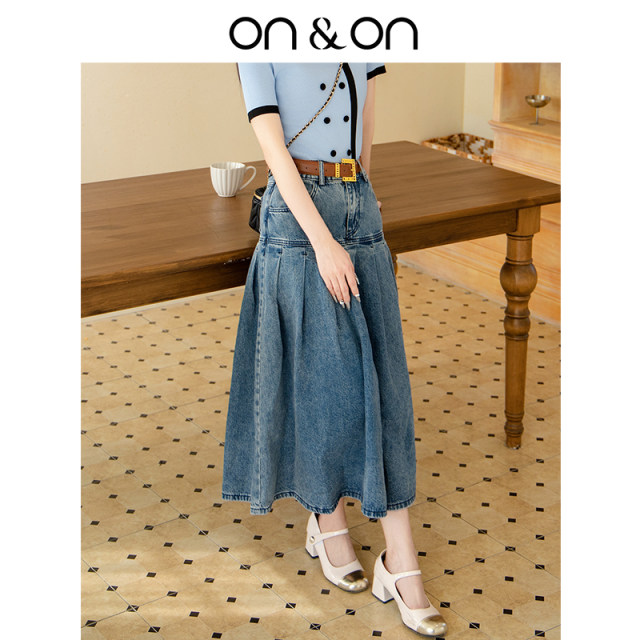 ON/ON/Annaian 2025 summer new style commuter pleated double pocket design denim skirt
