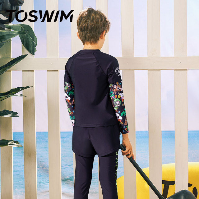 TOSWIM children's swimsuit long-sleeved trousers split boys and girls fashion printed sun protection swimsuit for middle and large children