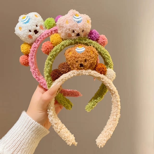 Cute bear face wash hair band for women with facial mask special makeup plush hair bundle headband headband headband bear headband