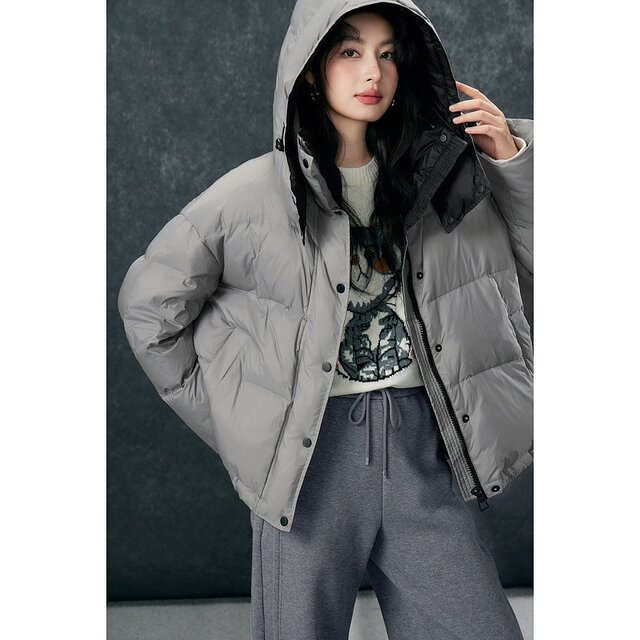 Basic House/Baijiahao hooded contrasting color down jacket Korean version thickened short white duck down jacket to keep warm in winter