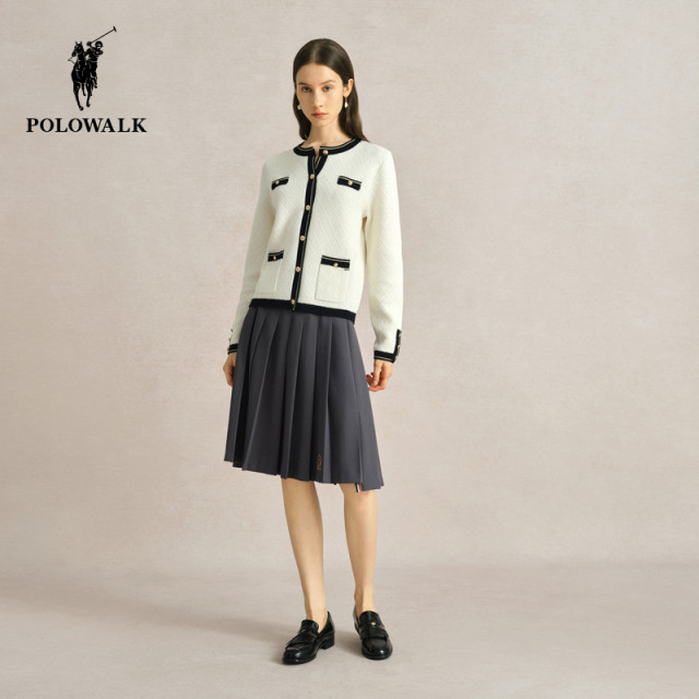POLOWALK women's pleated skirt spring and autumn new texture college style embroidered short skirt women's fashionable skirt
