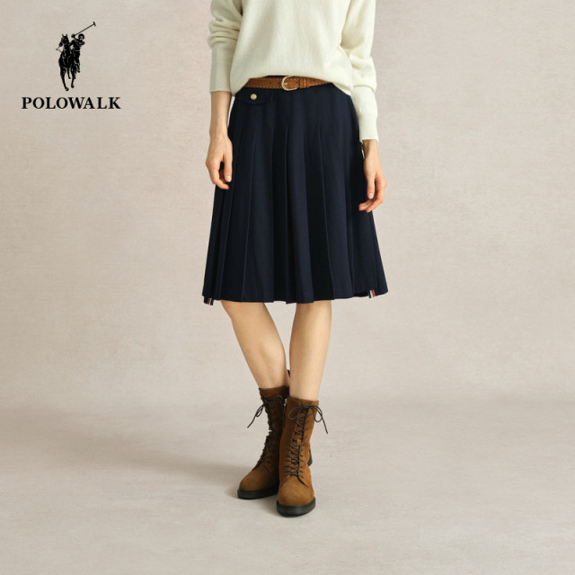 POLOWALK women's pleated skirt spring and autumn new texture college style embroidered short skirt women's fashionable skirt