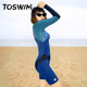 TOSWIM swimsuit women's one-piece boxer long-sleeved sun protection conservative 2025 new style covers the belly, looks slim, fashionable and high-end