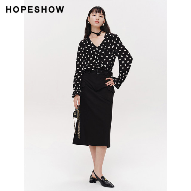 Red Sleeve 2024 Spring New Women's Polka Dot Printed V-neck Pullover Top
