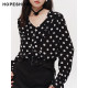 Red Sleeve 2024 Spring New Women's Polka Dot Printed V-neck Pullover Top
