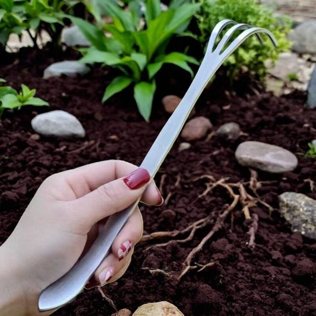 Special small rake for stainless steel bonsai, flower pot loose soil artifact, flower gardening tool, small scratch rake, three-claw rake