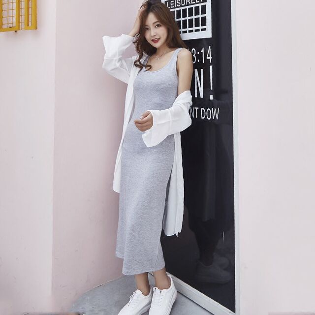 2024 new large-size sleeveless suspender dress summer A small fresh round neck mid-length black vest long skirt