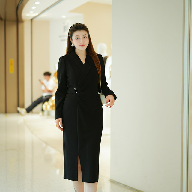 
XYD71765 Velvet thickened autumn and winter elegant slim large size women's dress fashionable temperament slit for celebrities