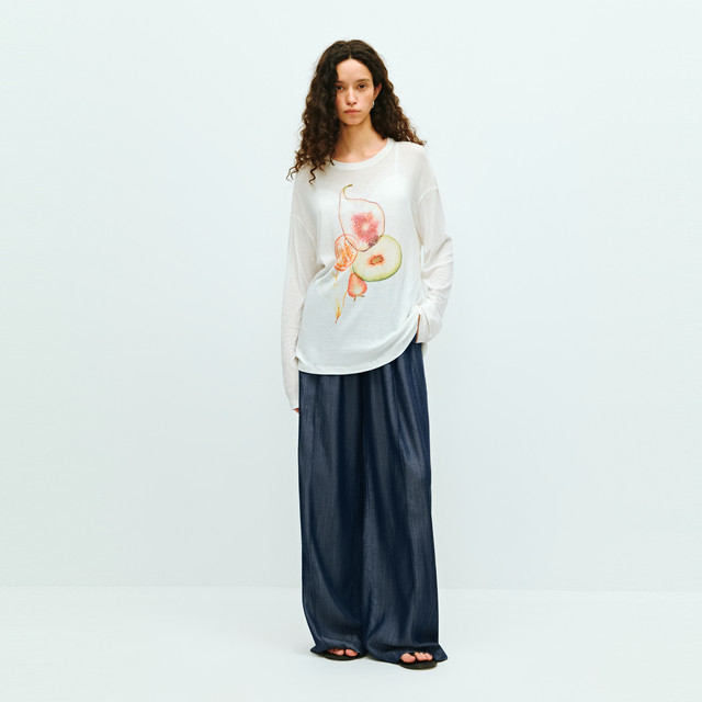 REDOLENCE fruit slice white ink digital printed light long-sleeved T-shirt for women's summer pure cotton sunscreen hood