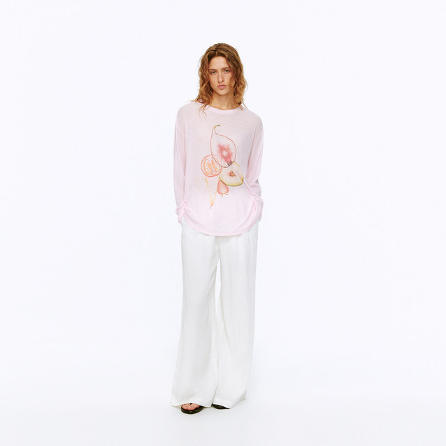 REDOLENCE fruit slice white ink digital printed light long-sleeved T-shirt for women's summer pure cotton sunscreen hood