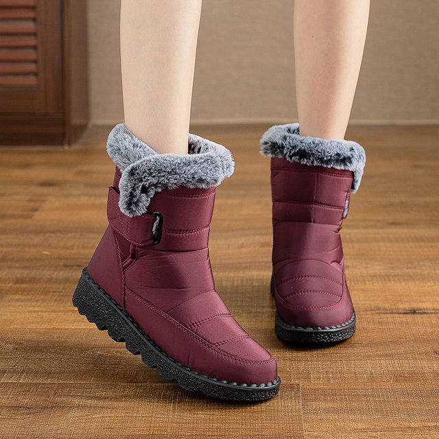 
Cotton shoes for women winter new snow boots women's velvet thickened warm cotton shoes large size flat bottom waterproof cotton boots