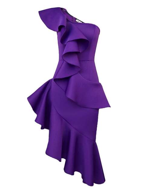 European and American large -size shoulder -length celebrities Wind ruffled border birthday banquet evening dress Sexy party dresses
