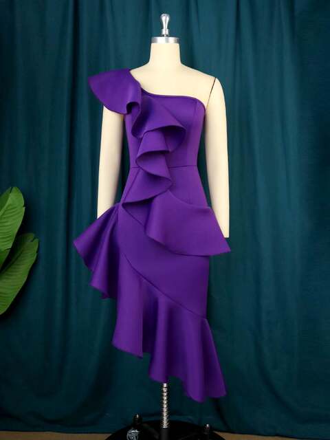 European and American large -size shoulder -length celebrities Wind ruffled border birthday banquet evening dress Sexy party dresses
