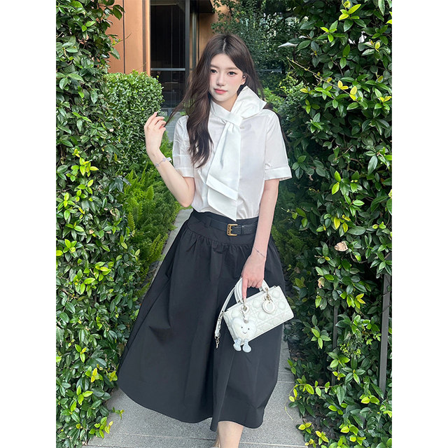 SALT.P, a golden style French high-waisted A-line skirt, women's flower bud skirt, summer (belt free)