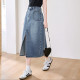 betu 100 pictures with front slit grinding white washing denim skirt women's midskirt 2025 summer new high-waisted skirt
