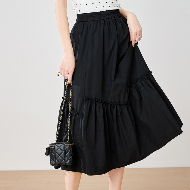betu 100-color elastic waist ruffled skirt for women 2025 summer new versatile slim midi-length umbrella skirt