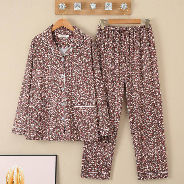 
Middle-aged and elderly women's pajamas spring and autumn cotton long-sleeved thin large size mother's home clothes can be worn outside grandma suit