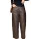 Fleece thickened large size small loose straight-leg casual pants new pear-shaped body high-waisted slimming nine-point leather pants