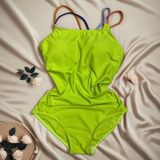 Fluorescent Green Summer New Women's Sexy Beautiful Back Racing Low Fork Triangle One-piece Swimsuit