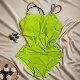 Fluorescent Green Summer New Women's Sexy Beautiful Back Racing Low Fork Triangle One-piece Swimsuit