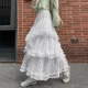 White mesh lace skirt for women in spring, summer and autumn 2025 new high-waisted A-line mid-length fairy fluffy cake skirt