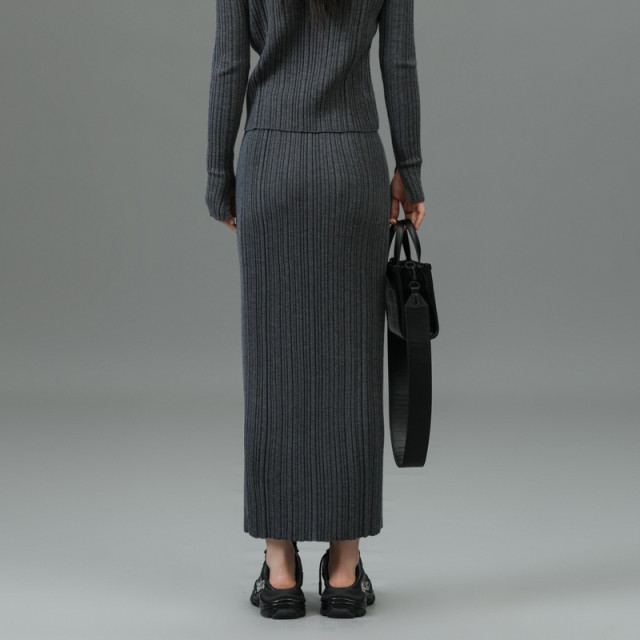 U/TI joint brand black slit skirt women's versatile wool zipper straight skirt Youti 2025 spring new style
