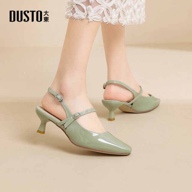 Dadong high heel sandals for women 2025 new summer Baotou French temperament single shoes one-strip slim heel high heels