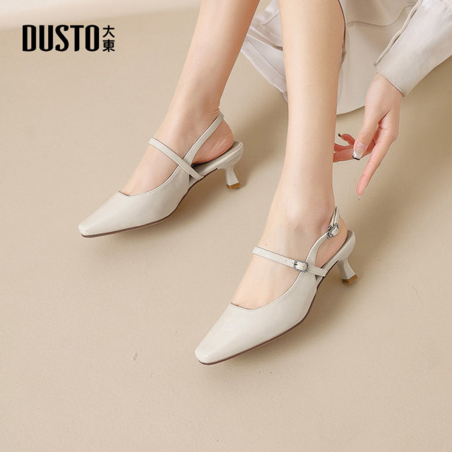 Dadong high heel sandals for women 2025 new summer Baotou French temperament single shoes one-strip slim heel high heels