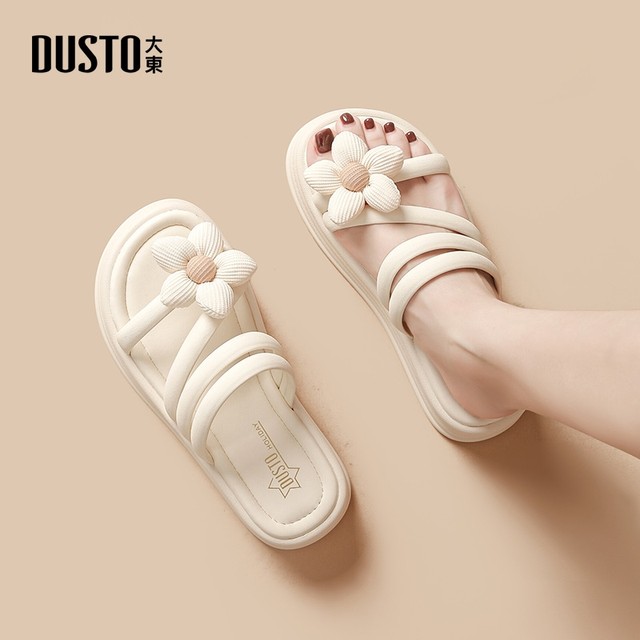 Dadong thick-soled flower slippers for women in summer wear fashionable 2025 new style with skirt sandals flat ladies sandals
