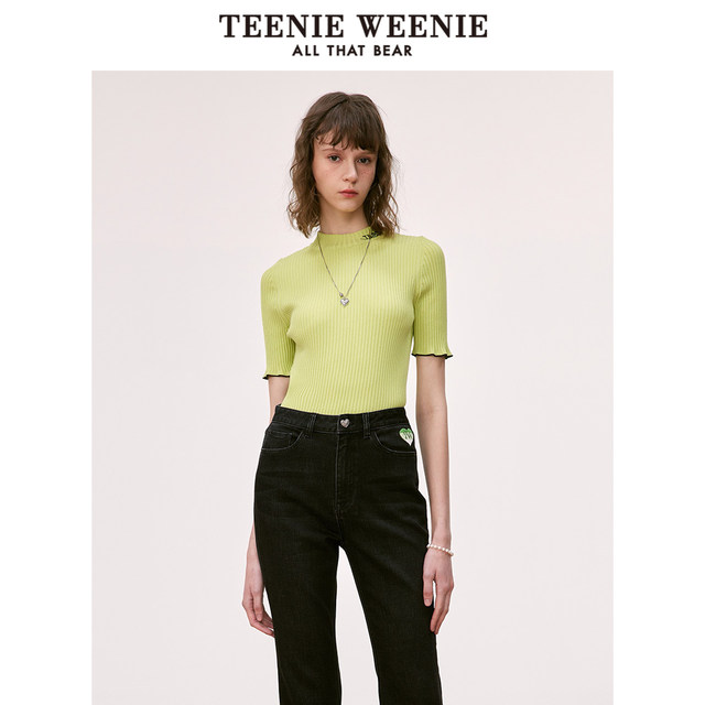 TeenieWeenie Bear New Base Shirt Five-Sleeve Half-Tree Neck Sweater Slim-fitting Inside Outer Wear Women's Clothing
