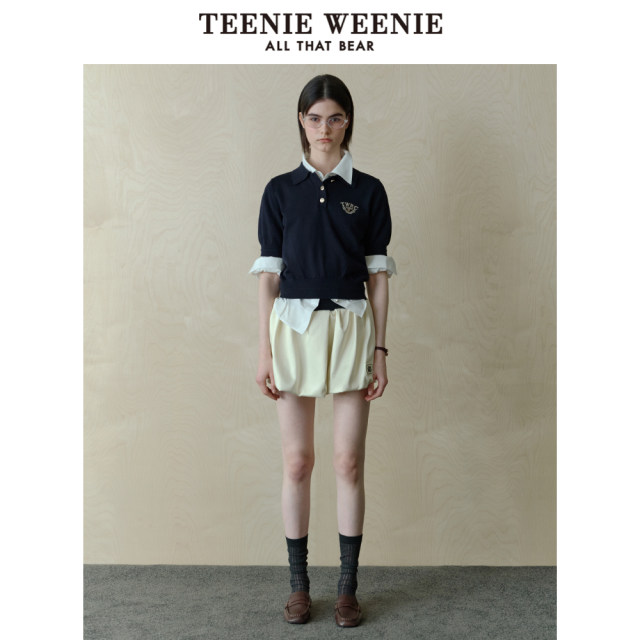 TeeniewEnie Women's sweater 2025 spring new temperament commute embroidery Polo collar sweater
