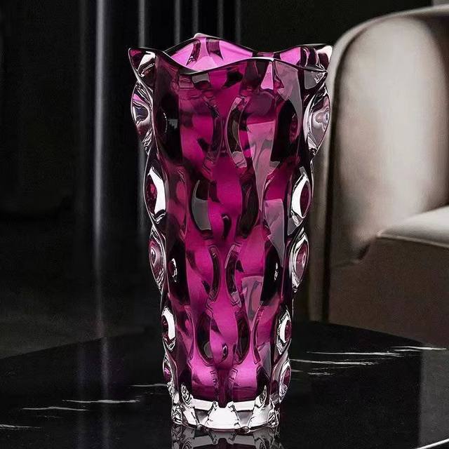 Large -caliber thickened Bohemian glass vase light luxury high -level sense home flower arrangement hydroponic flowers and green plants
