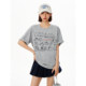 AGOH original hand -painted rabbit pattern casual loose couple round neck short -sleeved daily versatile gray T -shirt top