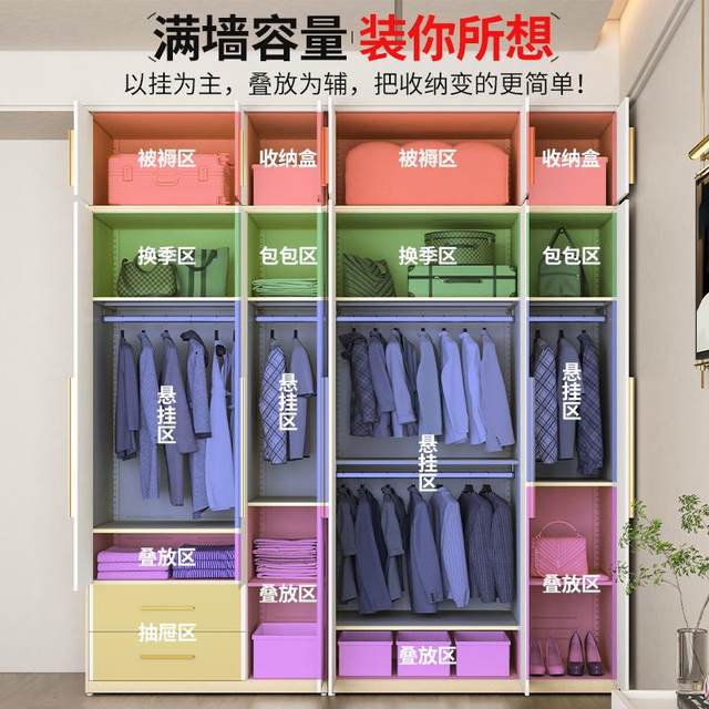 Steel wardrobe home bedroom children's iron wood grain wardrobe metal storage locker mother and baby wardrobe 2.4 high