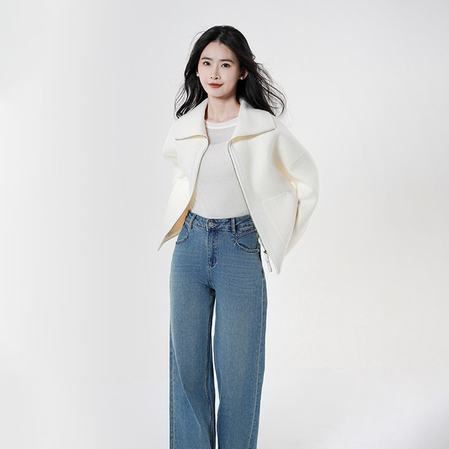 Patner Spring New Women's Camel Velvet Silk Coat Large Lapel Woolen Jacket Zipper Short Woolen Jacket