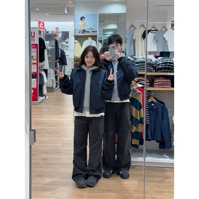 Navy bomber flight jacket cotton coat for men and women autumn and winter American short lapel jacket quilted thickened cotton coat