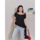 
Korean puff sleeve square collar polka dot suspender short sleeve summer fat mm large size slimming versatile top 63896