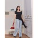 
Korean puff sleeve square collar polka dot suspender short sleeve summer fat mm large size slimming versatile top 63896