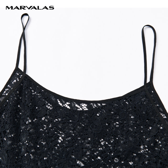 
Mandesey suspender lace dress for women 2025 summer new design French small black lace dress stacked