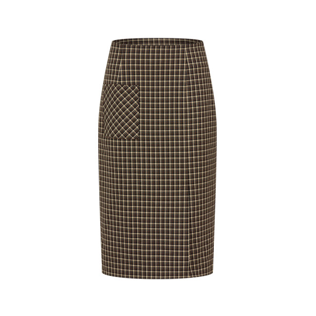 Mandesy stretch retro plaid skirt for women 2025 summer new style light mature style slit straight hip wrapping midi skirt