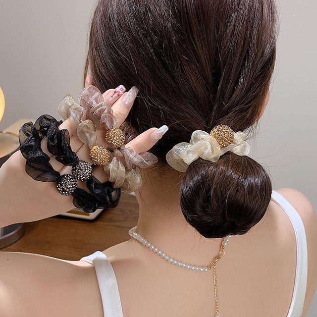 Fashionable head rope hair ring Internet celebrity head rope tie hair new hair rope Organya rhinestone head rope mesh pleated hair accessories