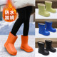 Women's velvet thickened snow boots for winter waterproof outer wear thick-soled non-slip warm mid-calf woolen cotton boots rain boots water shoes